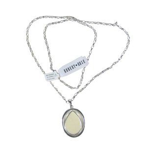 NWD Robert Rose Double-sided Enamel Pendant Necklace  Silvertone Chain 30 Inch